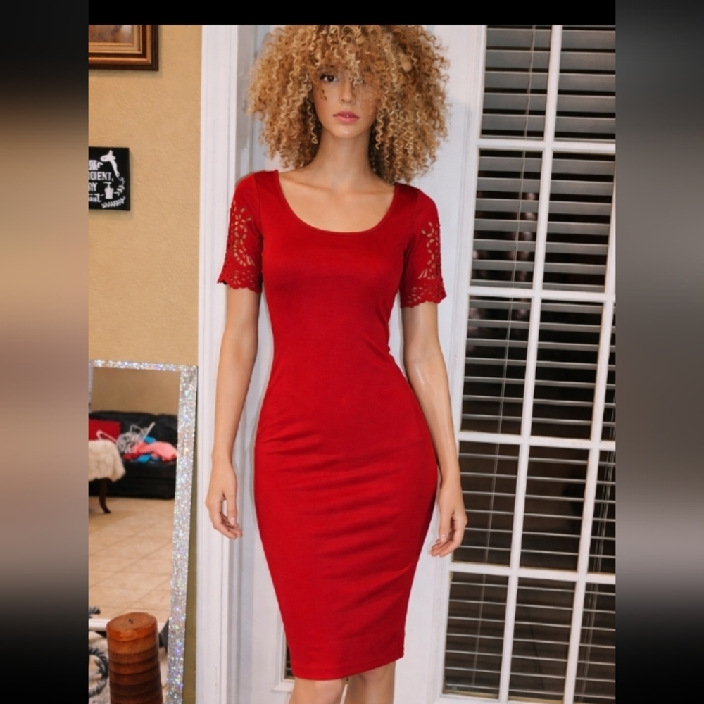Brand New Elegant Red Lace Sleeve Dress
